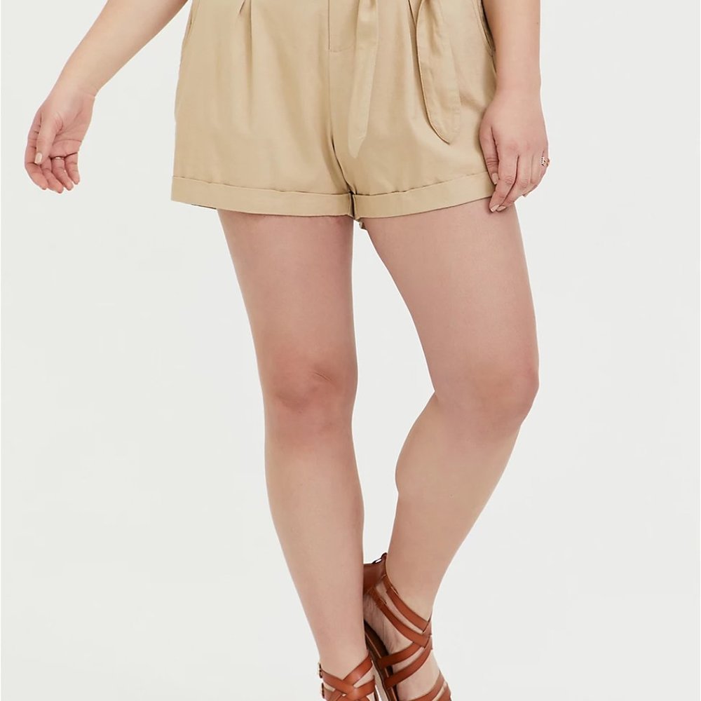 NWT Torrid Beige Linen Self-Tie Shorts - Picture 2 of 8